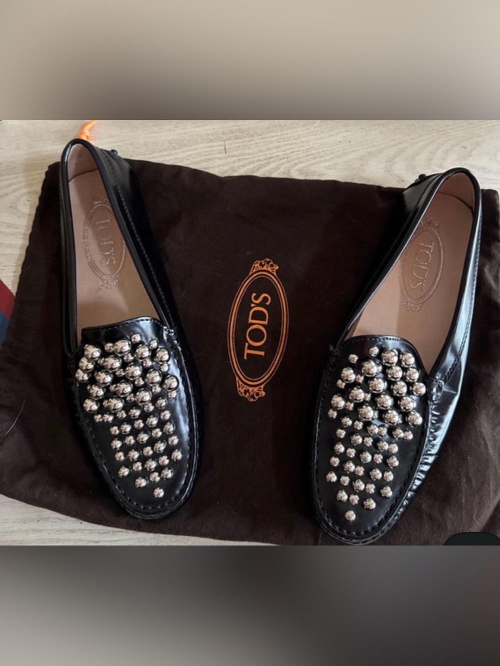 Tod's Black Leather Studded Driving Loafer - Picture 2 of 8